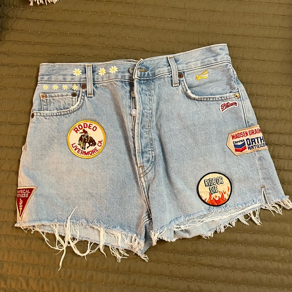 RE/DONE women’s denim patch shorts